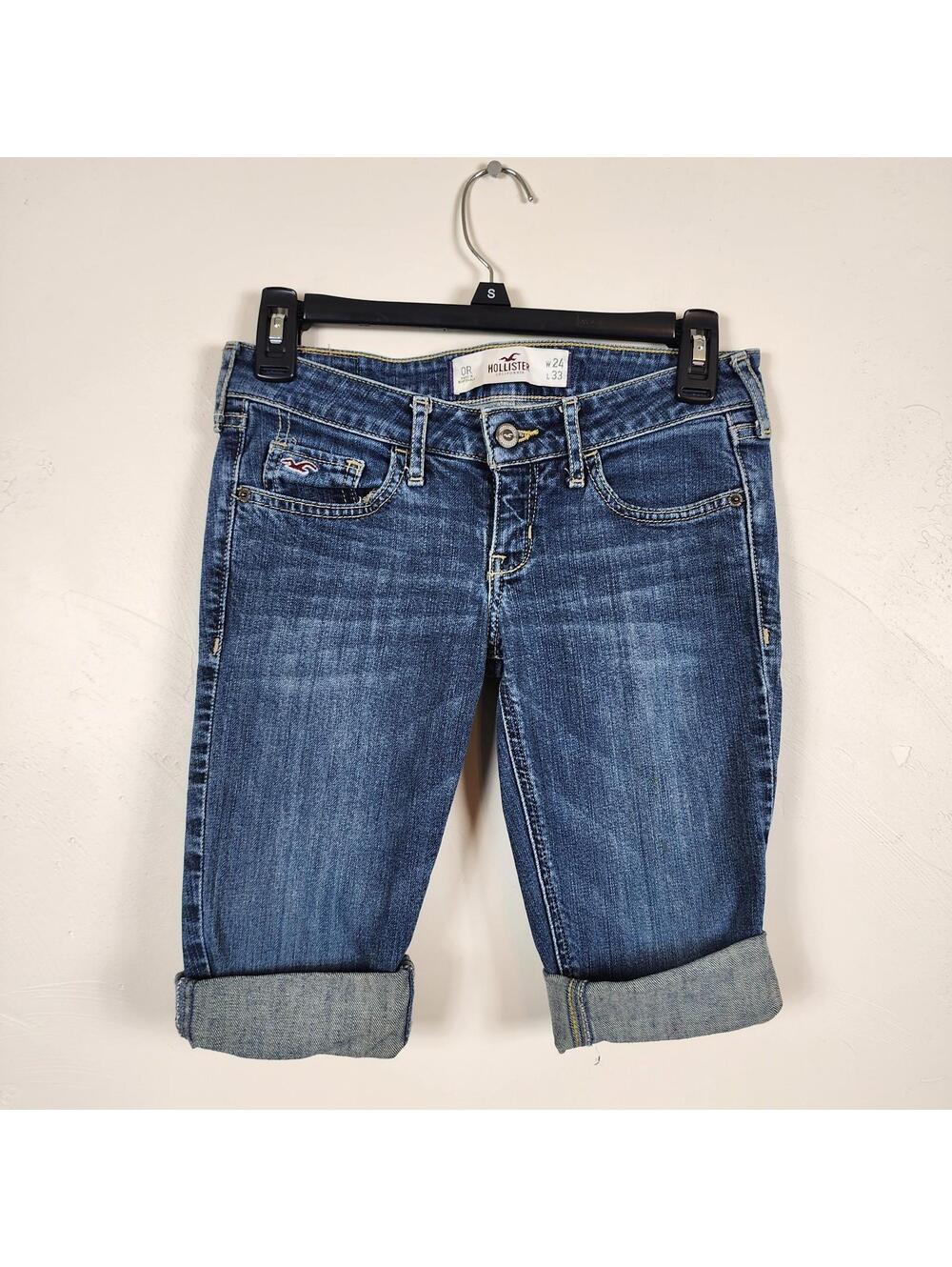 Hollister Women’s Low Rise Denim Bermuda Shorts Size 0R Cuffed Dark Wash Y2K